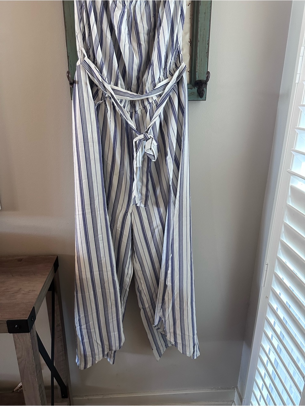 NWT HEM & Thread Blue & White Striped Wide Leg Jumpsuit | Size Large | Tie Waist - Picture 2 of 6